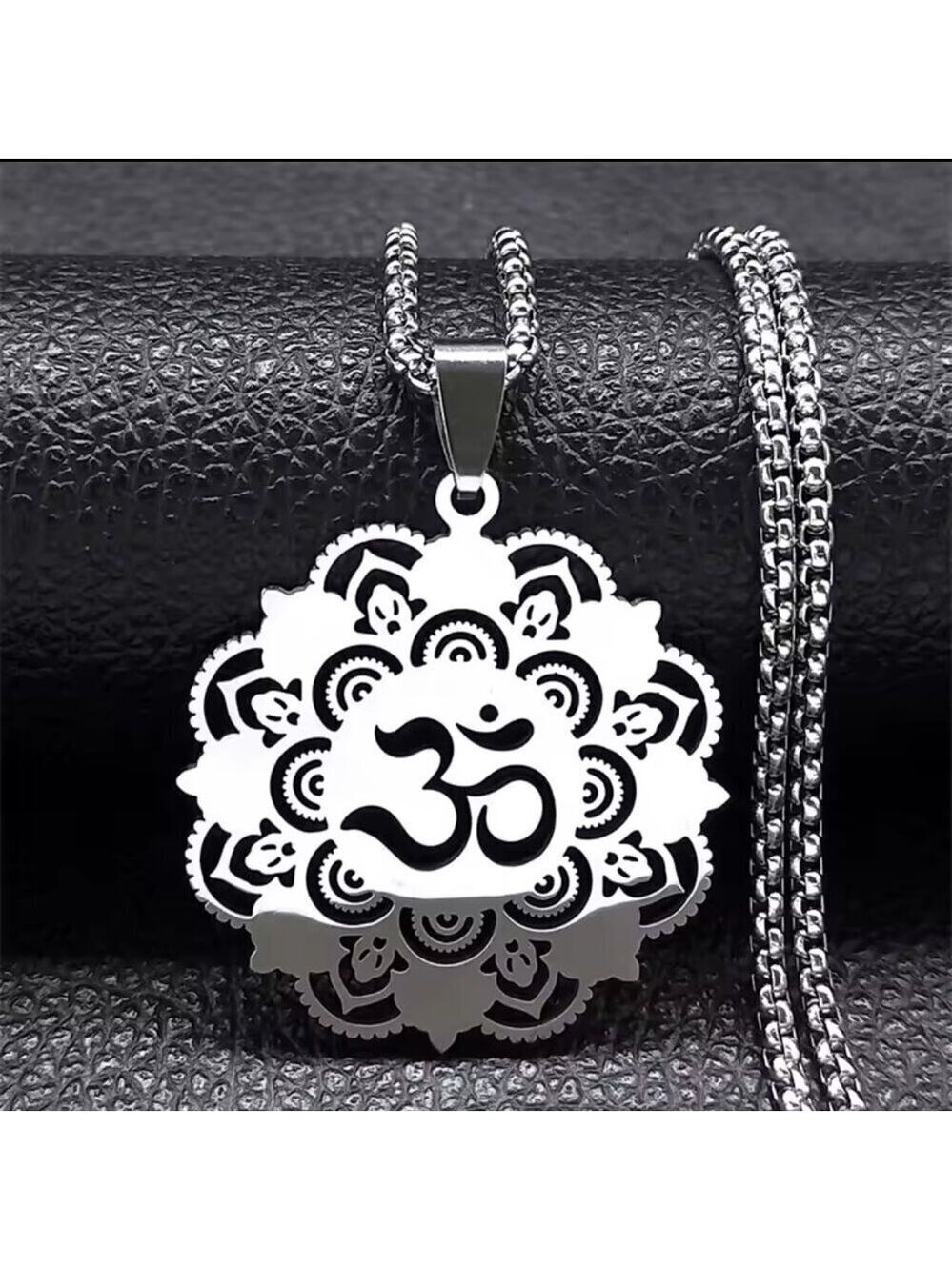 Spiritual Om Lotus Pendant Necklace - Stainless Steel 20" #1532